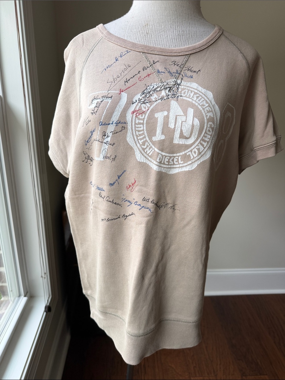 Diesel Beige Graphic Short-Sleeve Tee with Multicolor Script